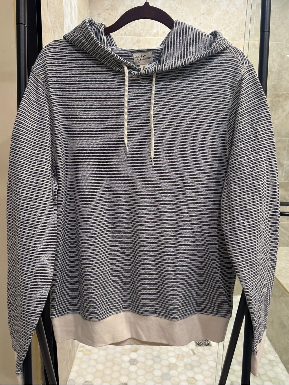 Knit for Jcrew Men’s Navy and White Striped Hoodie Size M NWOT